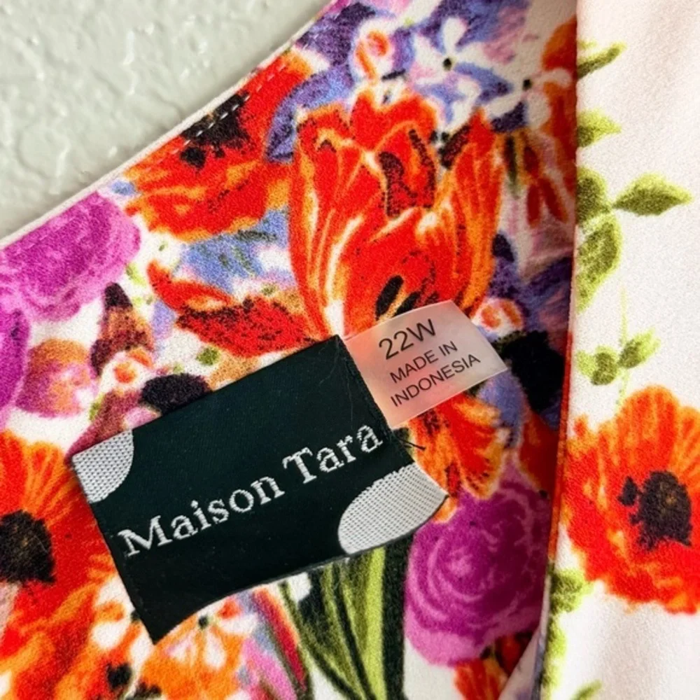 Maison Tara Floral A-Line Dress 22W Garden Party Wedding Guest Midi Fit & Flare - Picture 6 of 6